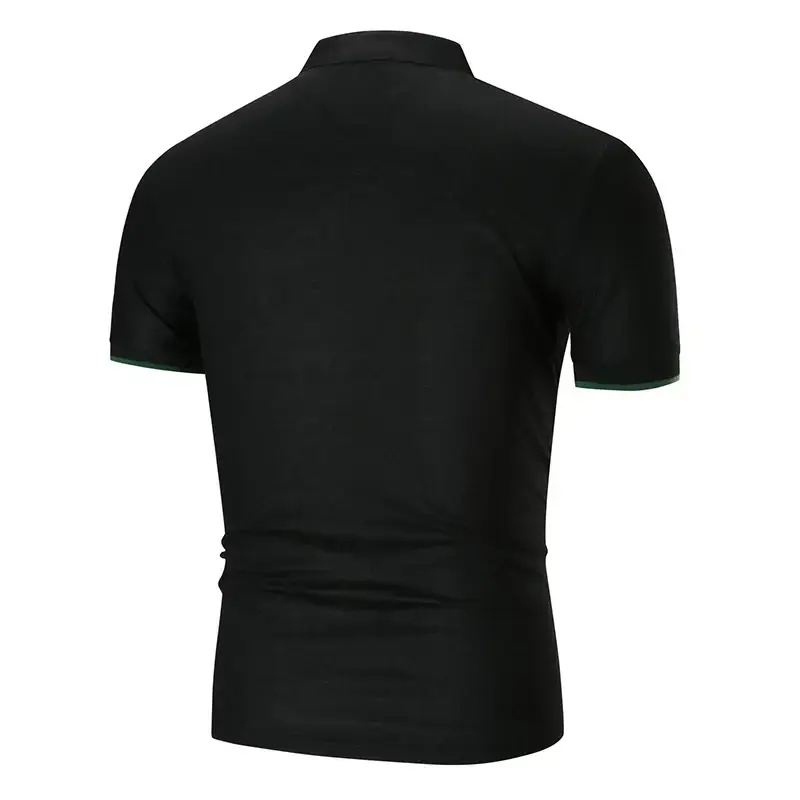 Men Green Cuff Striped Polo Shirt with Stand Collar — feature 14