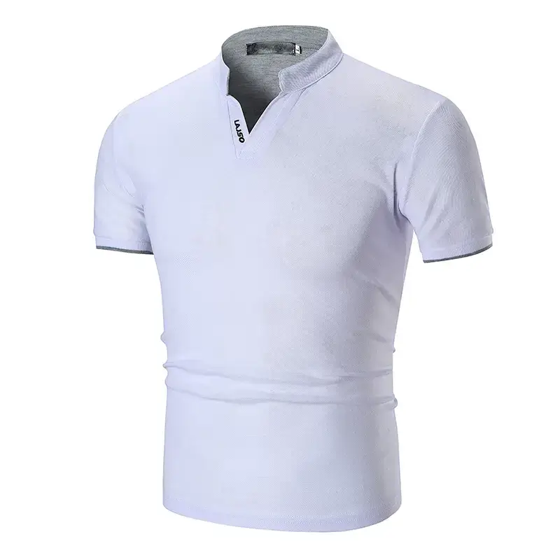 Men Green Cuff Striped Polo Shirt with Stand Collar — feature 15