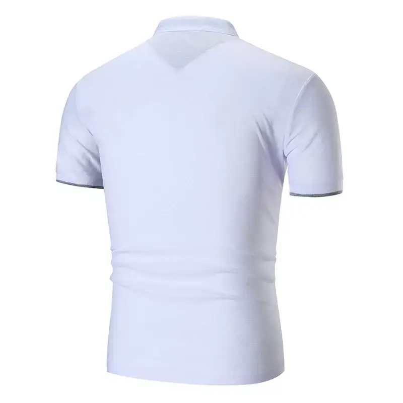 Men Green Cuff Striped Polo Shirt with Stand Collar — feature 16