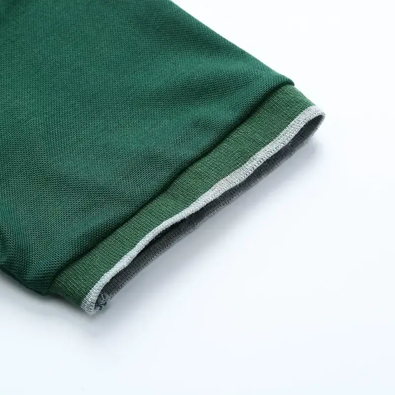 Men Green Cuff Striped Polo Shirt with Stand Collar — feature 18