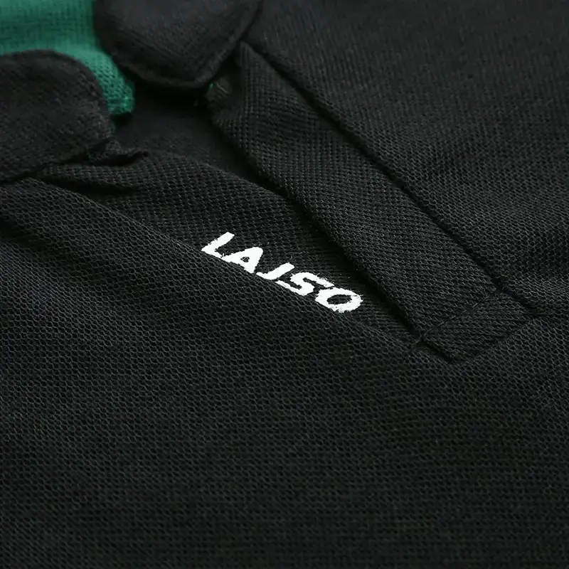 Men Green Cuff Striped Polo Shirt with Stand Collar — feature 29
