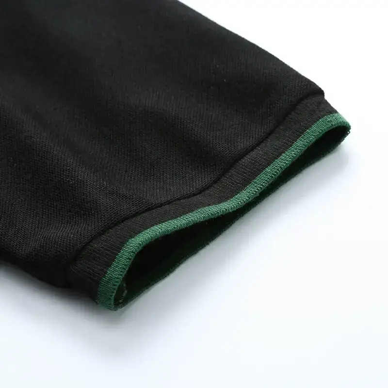 Men Green Cuff Striped Polo Shirt with Stand Collar — feature 30