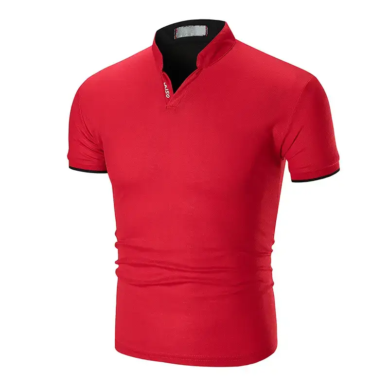 Men Green Cuff Striped Polo Shirt with Stand Collar - Image 4