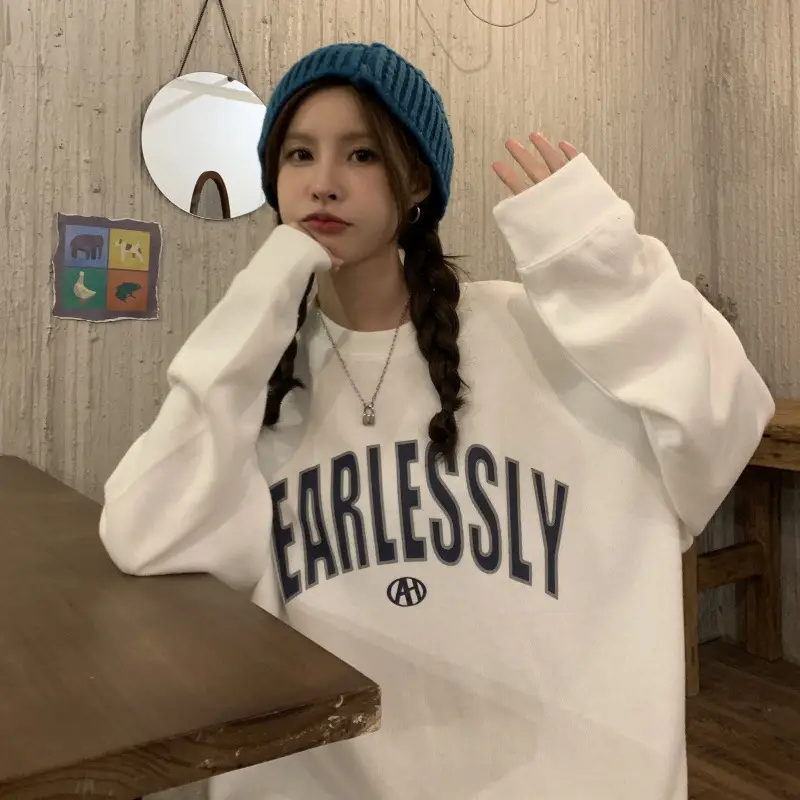 Korean Style Black Fennless Sweatshirt Women Loose Fit - Image 12
