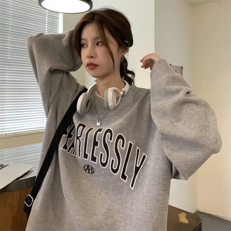 Korean Style Black Fennless Sweatshirt Women Loose Fit — feature 11