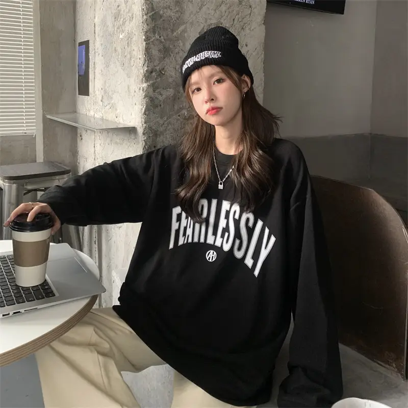 Korean Style Black Fennless Sweatshirt Women Loose Fit — feature 25