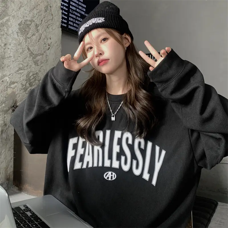 Korean Style Black Fennless Sweatshirt Women Loose Fit — feature 27
