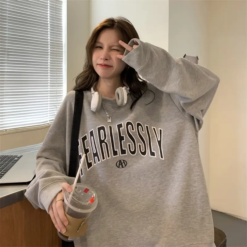 Korean Style Black Fennless Sweatshirt Women Loose Fit — feature 6