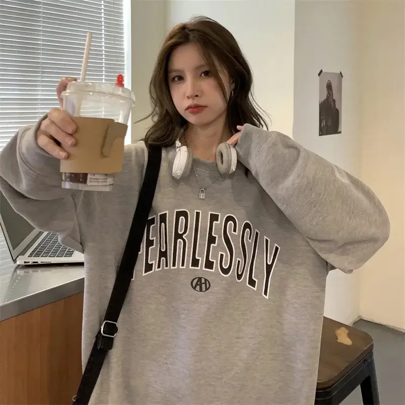 Korean Style Black Fennless Sweatshirt Women Loose Fit - Image 6