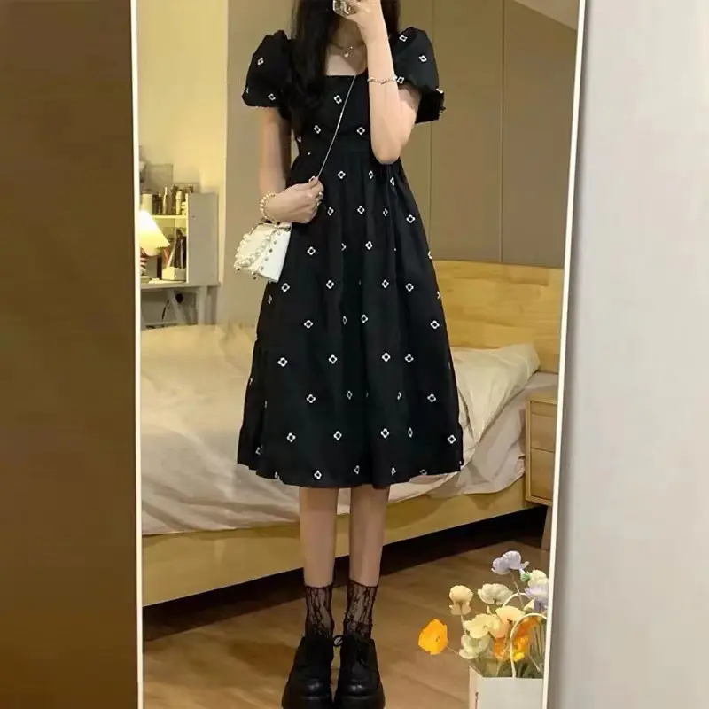 Black Floral Long Skirt Dress for Women Summer - Image 2