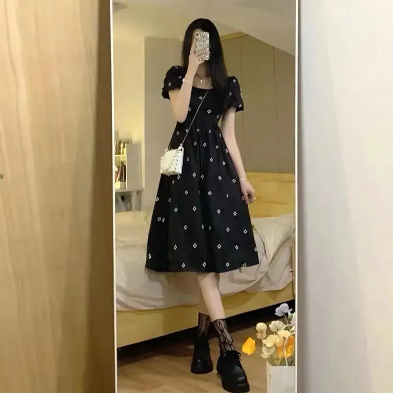 Black Floral Long Skirt Dress for Women Summer - Image 3