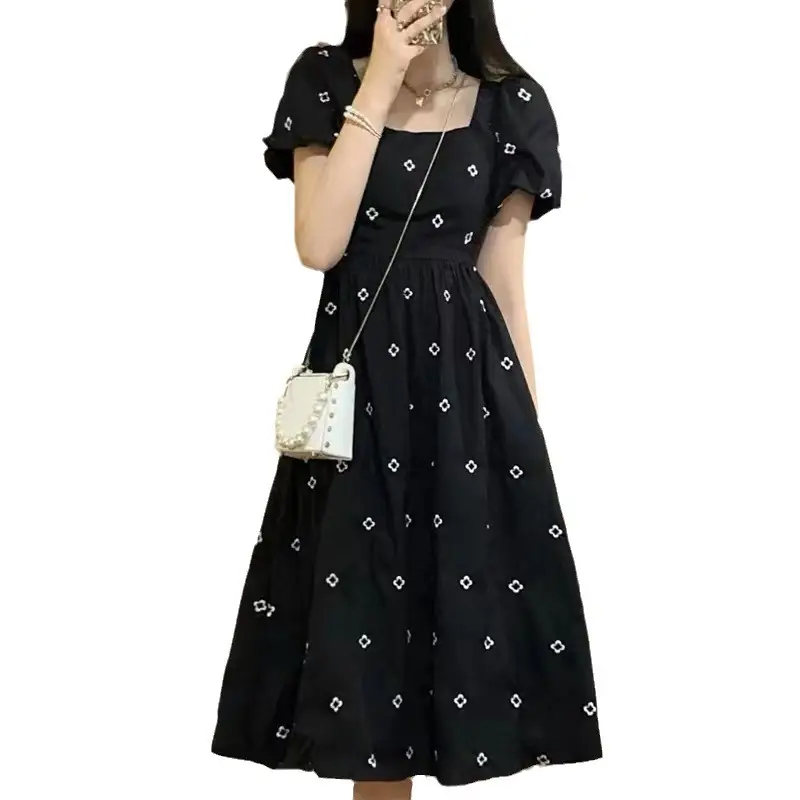 Black Floral Long Skirt Dress for Women Summer - Image 6