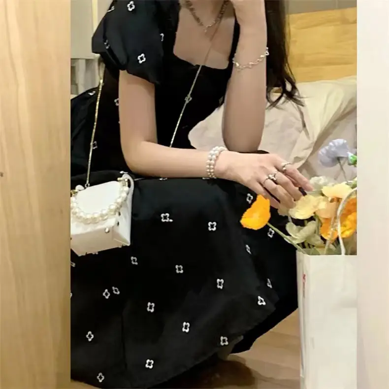 Black Floral Long Skirt Dress for Women Summer — feature 5