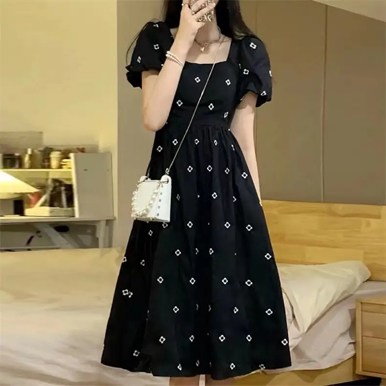 Black Floral Long Skirt Dress for Women Summer — feature 6