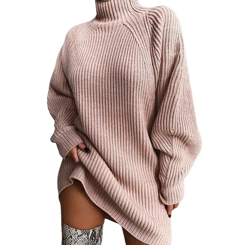 Women's Pink Knit Half-Turtleneck Sweater with Raglan Sleeve - Image 8