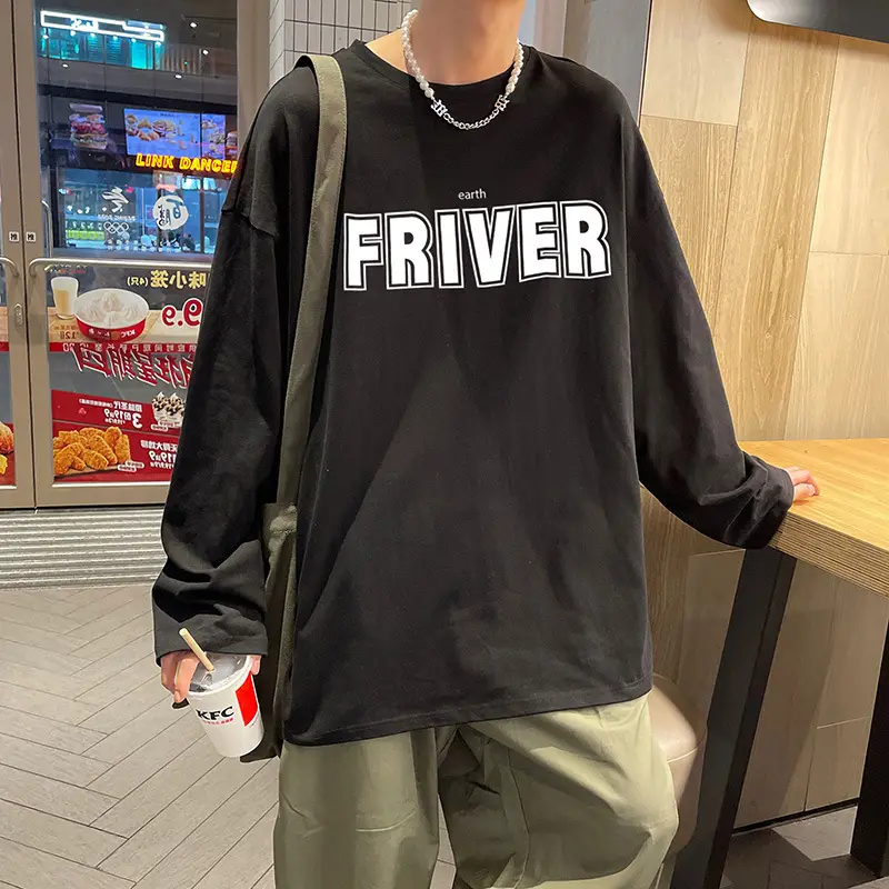 Men Grey FRIVER Long Sleeve T-Shirt Loose Casual - Image 10