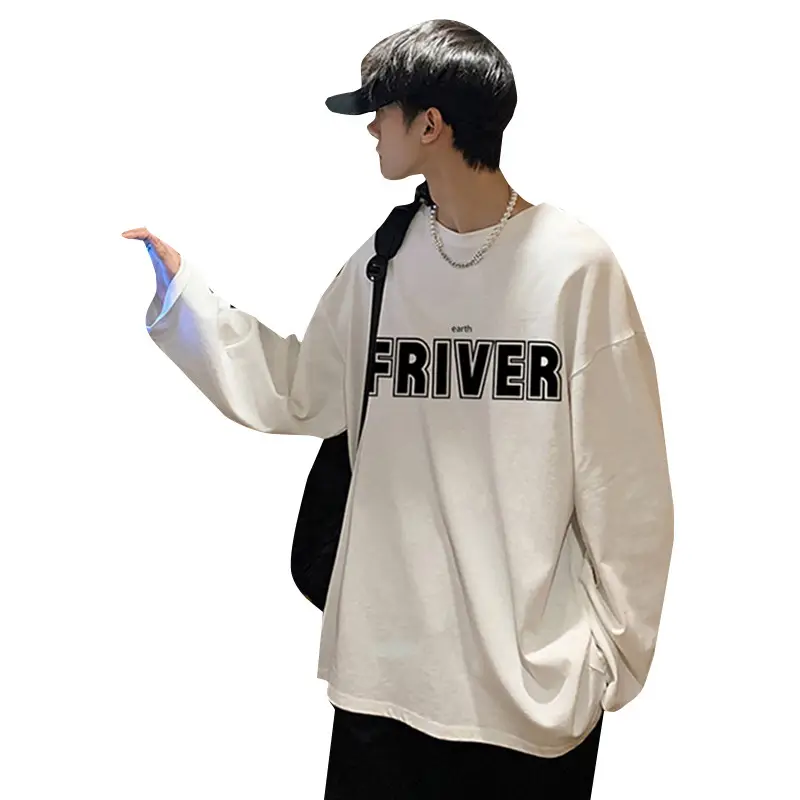 Men Grey FRIVER Long Sleeve T-Shirt Loose Casual - Image 13