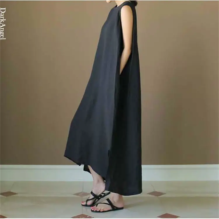 Women Linen Blended Long Vest Green One Piece