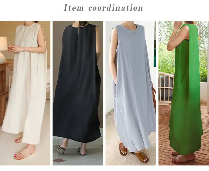 Women Linen Blended Long Vest Green One Piece — feature 17