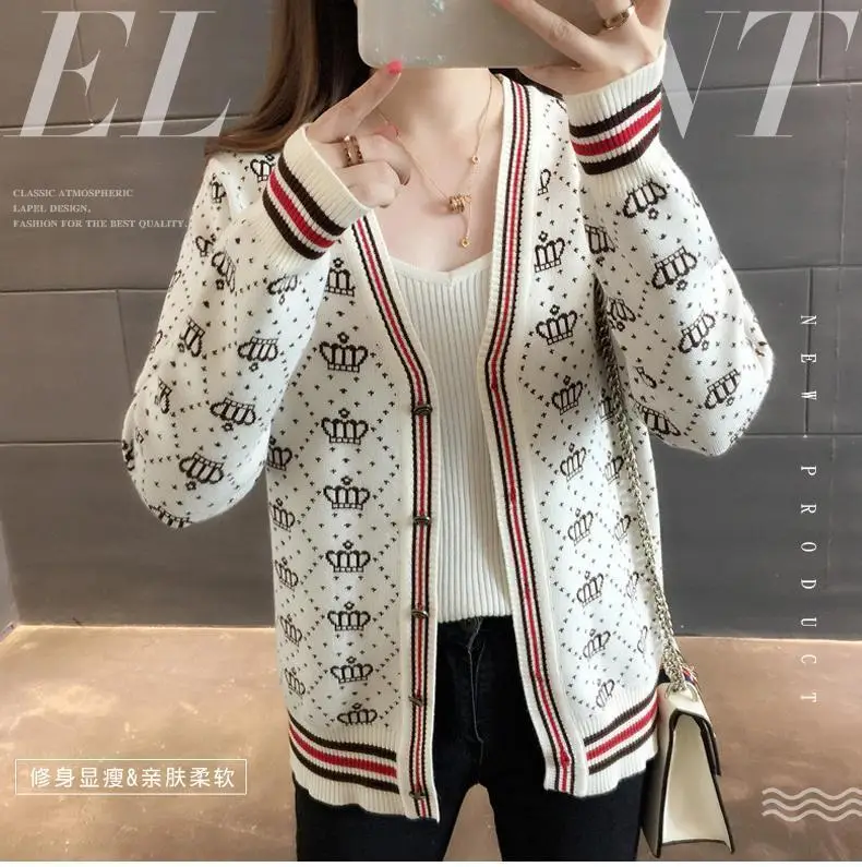 Women's Knitted Short Sweater Coat White Red Stripes 2023 — feature 1