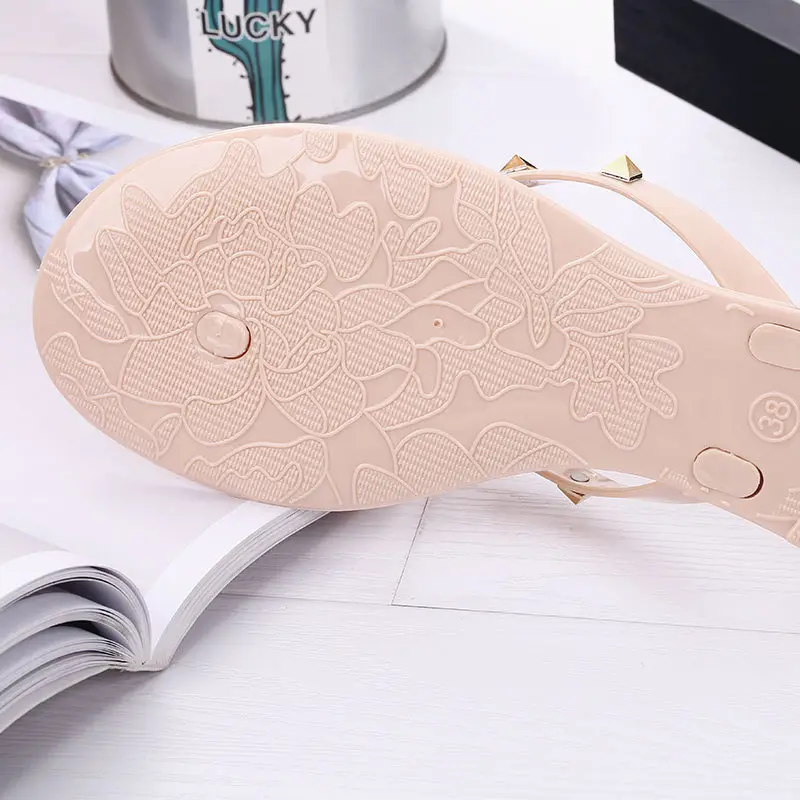 Black Rivet Bow Flip Flops for Women Summer