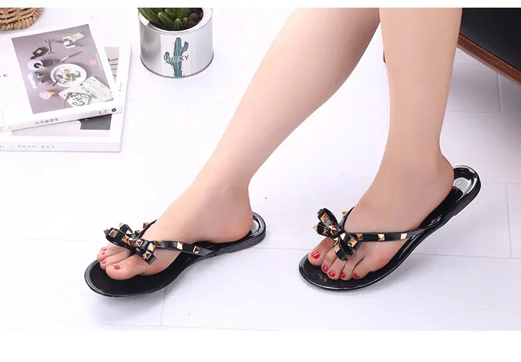 Black Rivet Bow Flip Flops for Women Summer — feature 12
