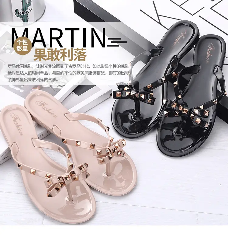 Black Rivet Bow Flip Flops for Women Summer — feature 2