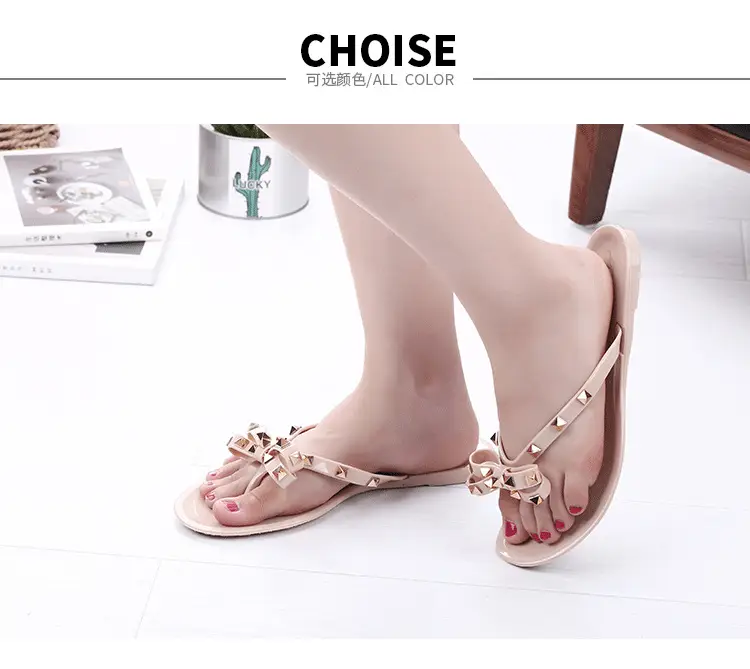 Black Rivet Bow Flip Flops for Women Summer — feature 3
