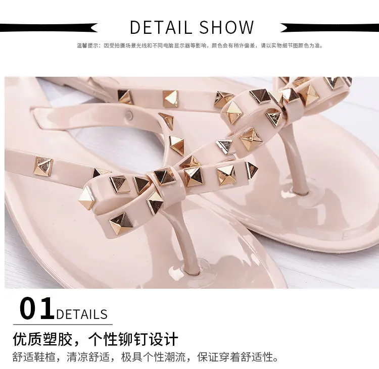 Black Rivet Bow Flip Flops for Women Summer — feature 5