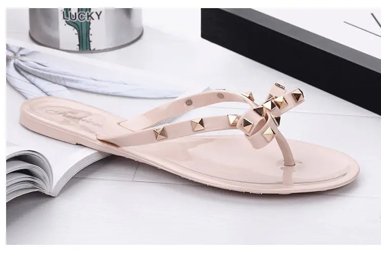 Black Rivet Bow Flip Flops for Women Summer — feature 8
