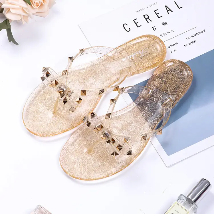 Black Rivet Bow Flip Flops for Women Summer