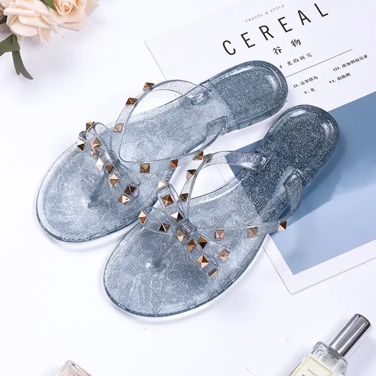 Black Rivet Bow Flip Flops for Women Summer