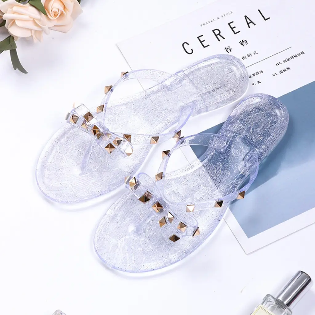Black Rivet Bow Flip Flops for Women Summer