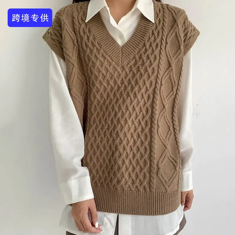 Women's White Cable Knit V-Neck Sweater Vest - Image 11