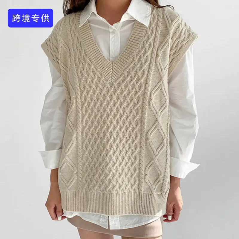 Women's White Cable Knit V-Neck Sweater Vest - Image 12