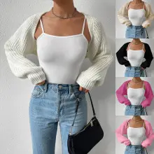 Women's White Cable Knit V-Neck Sweater Vest — feature 3