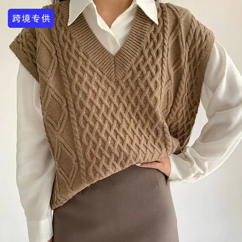 Women's White Cable Knit V-Neck Sweater Vest - Image 4