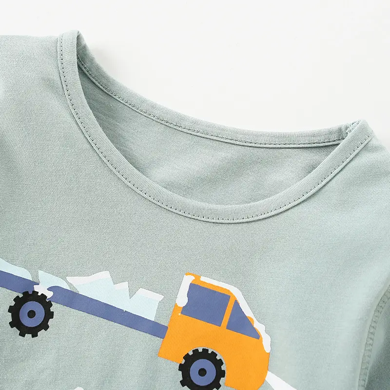 Kids Cartoon Car Print Long Sleeve T-Shirt Light Blue