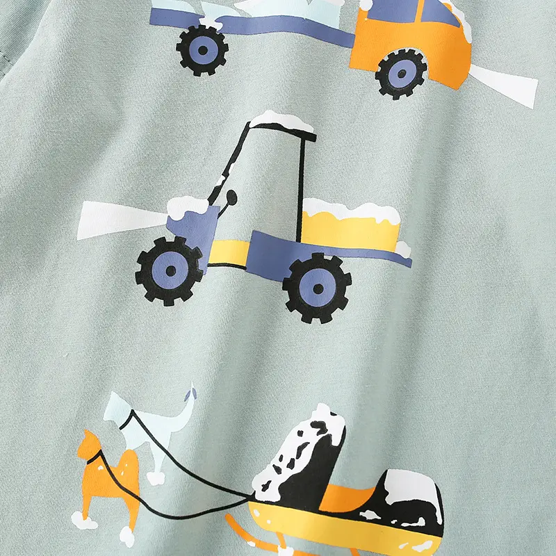 Kids Cartoon Car Print Long Sleeve T-Shirt Light Blue