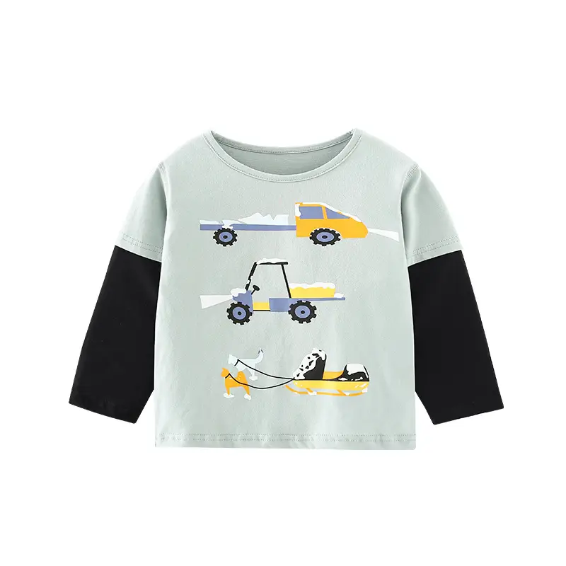 Kids Cartoon Car Print Long Sleeve T-Shirt Light Blue