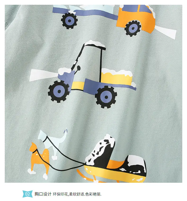 Kids Cartoon Car Print Long Sleeve T-Shirt Light Blue — feature 6