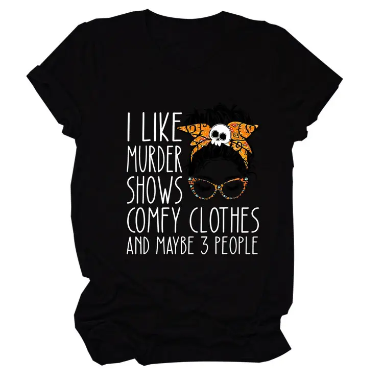 Women T-Shirt Murder Show Graphic Black Summer