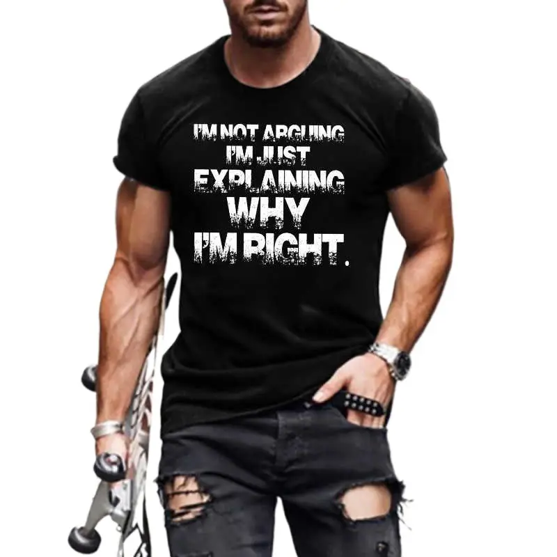Men Black Graphic T-Shirt Summer Casual Round Neck - Image 4