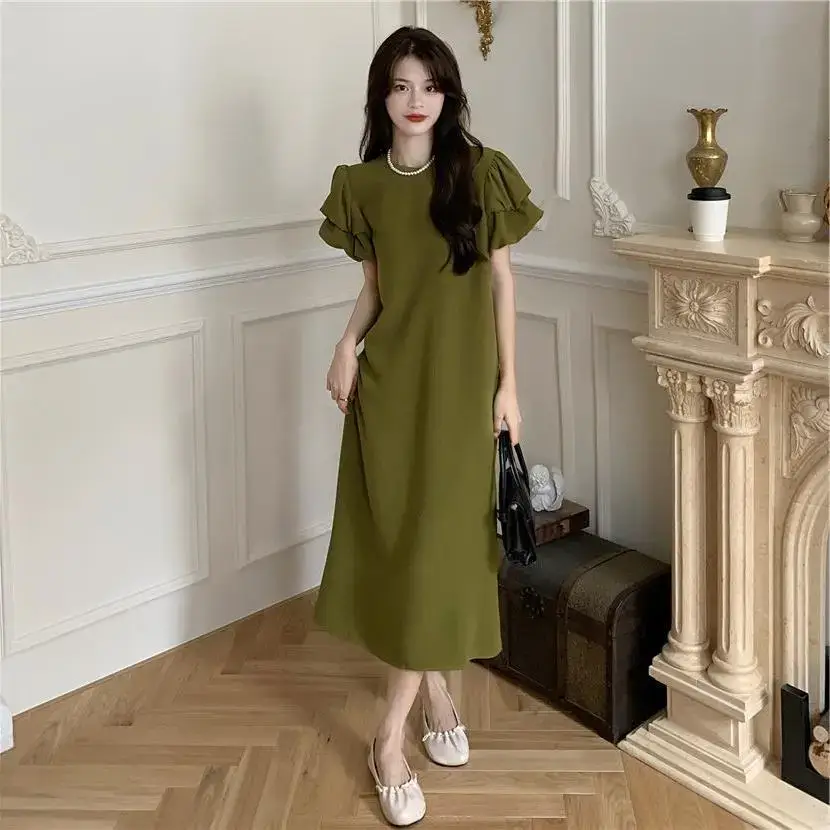 Black Puff Sleeve Long Skirt Dress for Women Summer 2025 - Image 3