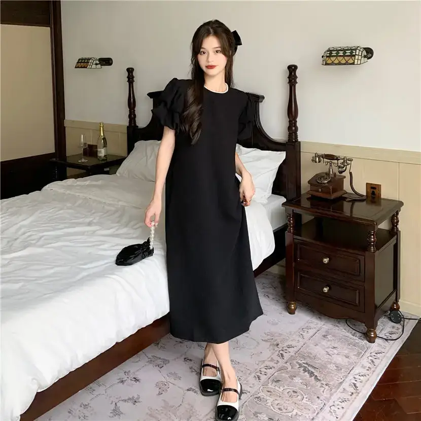 Black Puff Sleeve Long Skirt Dress for Women Summer 2025 — feature 30