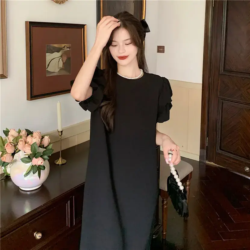 Black Puff Sleeve Long Skirt Dress for Women Summer 2025 — feature 31