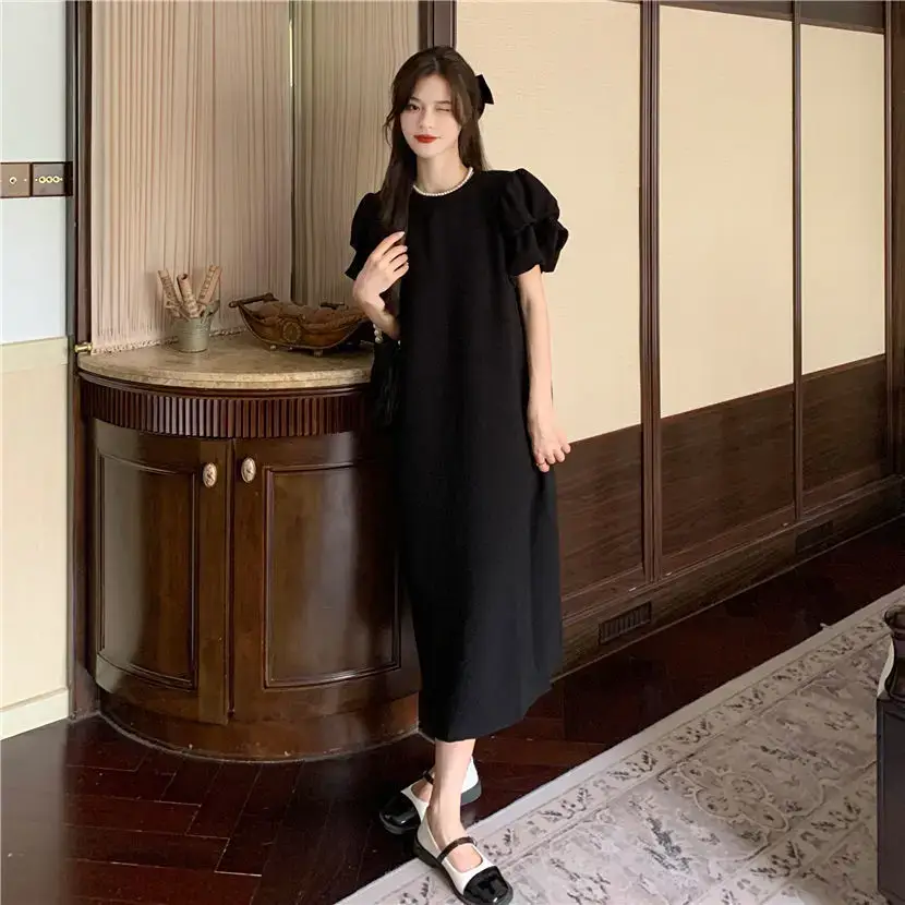 Black Puff Sleeve Long Skirt Dress for Women Summer 2025 — feature 32