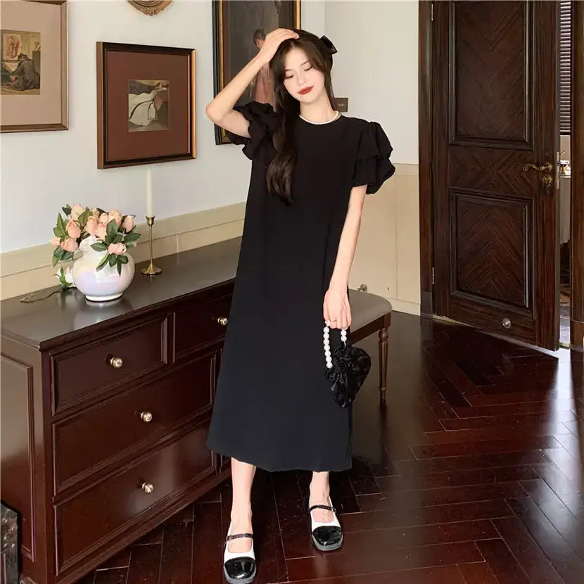 Black Puff Sleeve Long Skirt Dress for Women Summer 2025 — feature 33