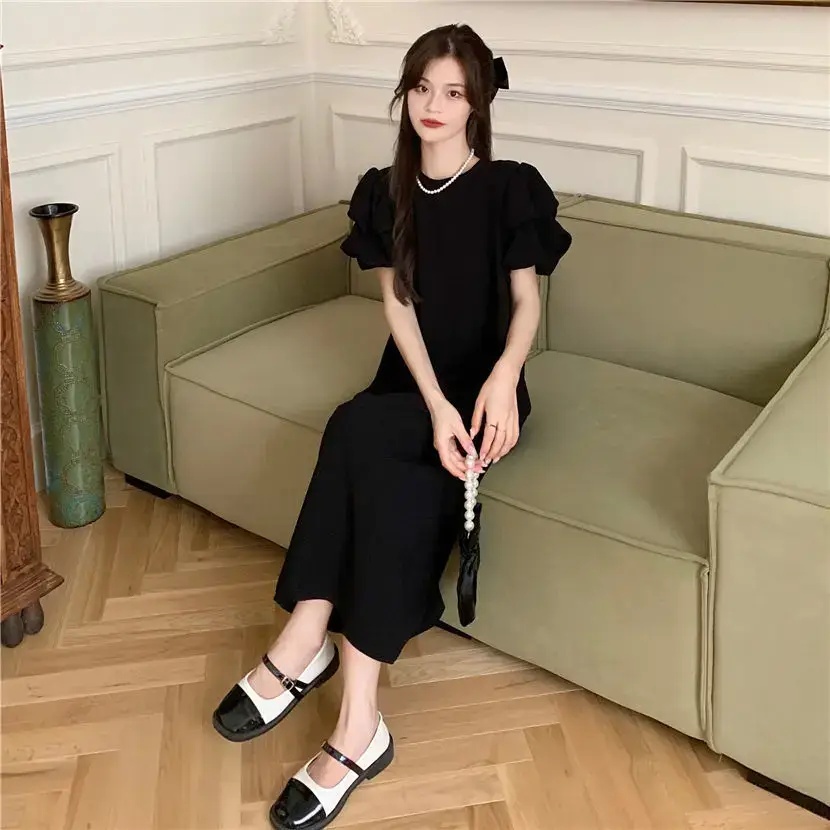 Black Puff Sleeve Long Skirt Dress for Women Summer 2025 — feature 34