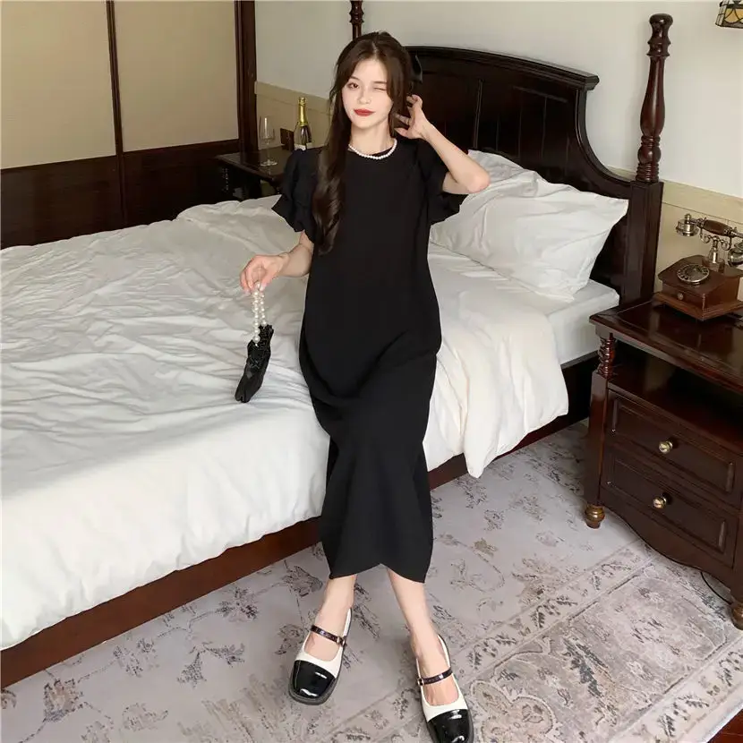 Black Puff Sleeve Long Skirt Dress for Women Summer 2025 — feature 35